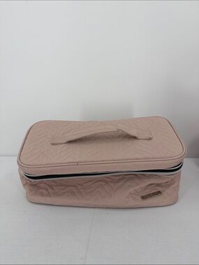 Pink quilted large makeup bag Travel Organizer Train Case Removable Dividers
